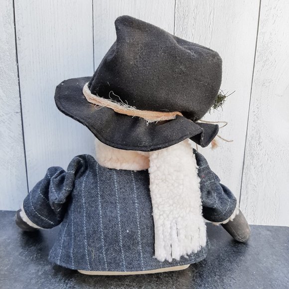 HANDMADE Primitive Country Snowman Wool Coat Stuffed Doll Christmas Decor - Picture 7 of 8